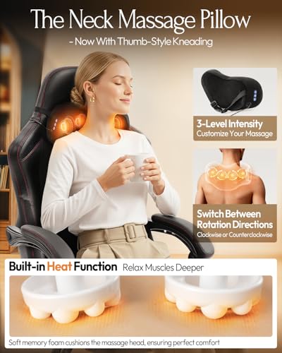 Dowinx Gaming Video Gaming Chair with Shiatsu Neck Massage and Lumbar Support for Home Office High Back Recliner Height Adjustable Ergonomic Comfy Leather Computer Desk Chair (Black) Dowinx