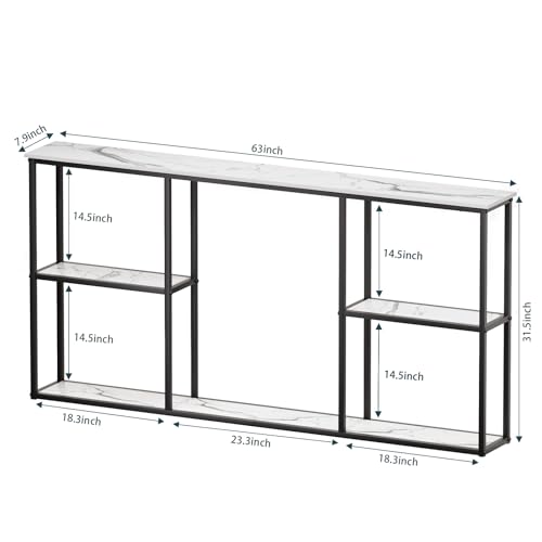 WOHOMO Console Table,Small Modern Entryway Table for Entry,3-Tier Long Sofa Table Behind Couch for Living Room,Entrance,White Marble(63 inch) WOHOMO