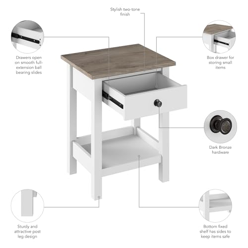 Bush Furniture Mayfield Nightstand | Storage for Living Room, Bedroom, or Home Office, Shiplap Gray/Pure White Bush Business Furniture
