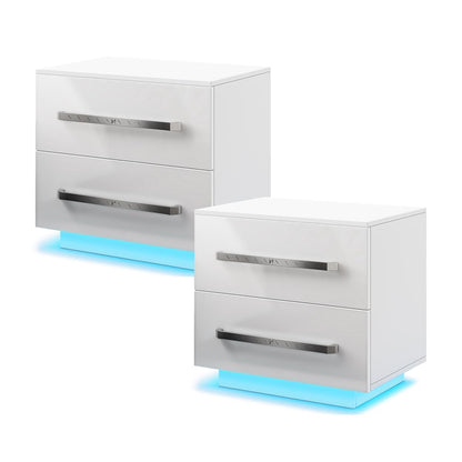 HOMMPA Small LED Nightstand Set of 2 White Nightstand with LED Light Modern Matte LED Bedside Table Night Stand with High Gloss Drawers for Bedroom Nightstand Furniture Set 19.7" Tall - WoodArtSupply