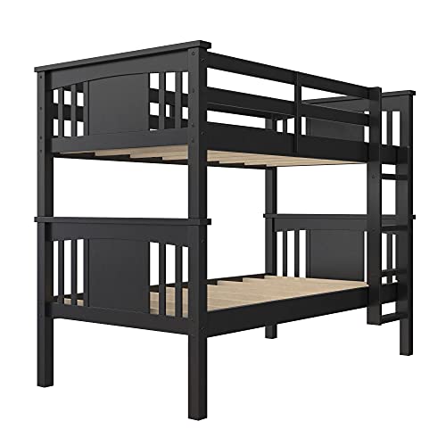 DHP Dylan Twin Over Twin Bunk Bed, Espresso, Sturdy Wood Construction, Converts to 2 Twin Beds, Guard Rails, Step Ladder DHP