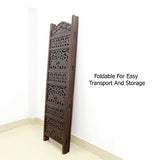 Room Divider Wood Screen - Elephant Hathi Walnut Brown - 4 Panel Fording 72x80 - Intricate Carved Room Décor Boho Portable Partition Privacy Screen Small Spaces Reversible Freestanding - COTTON CRAFT COTTON CRAFT
