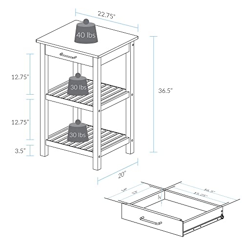 Casual Home Sunrise (Small) with Solid Harvest Hardwood Top Kitchen Island, 22.75"W, Natural&White - WoodArtSupply