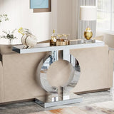 Tribesigns Modern Mirrored Console Table, Glass Sofa Table with Mirror Finish, 43-Inch Entryway Table with O-Shaped Base, Rectangular Accent Foyer Table for Living Room Hallway Entrance (Silver) Tribesigns
