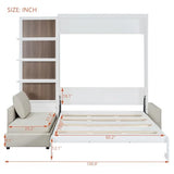 Queen Size Murphy Bed with Sofa and Shelves, Solid Wood Wall Bed can be Folded into a Cabinet for Small Spaces Apartments Studio Guest Room (White#S1) Quarte