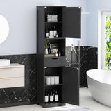 Vongrasig Tall Bathroom Storage Cabine, 64”H Freestanding Storage Pantry Cabinet, Narrow Cabinet with Adjustable Shelves, Open compartments for Small Spaces, Bathroom, Living Room, Kitchen, Black Vongrasig