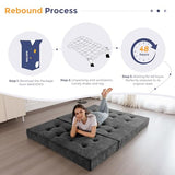 MAXYOYO Tri-Fold Mattress, 6 Inch Tufted Folding Mattress with Chenille Fabric, Portable Twin Size Floor Guest Mat for Adults, Foldable Topper for Camping, Dark Grey, 35.4"x75" MAXYOYO