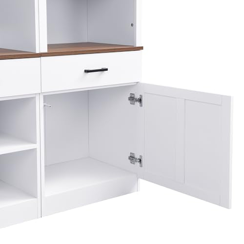 Ball & Cast Farmhouse 4-Piece Wall Unit Entertainment Media Center Set with Bookshelf for TVs Up to 70",Large Entertainment Wall Unit TV Stand W/Adjustable Shelves and Wine Rack,for Living Room,White Ball & Cast