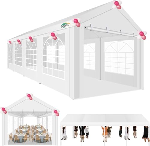 COBIZI 10x30FT Party Tent Heavy Duty Event Shelter Outdoor Wedding Gazebo Canopy Tent for Parties Carport BBQ Commercial with Removable Sidewall Windows, Powder Coating (Better Than Galvanized),White COBIZI