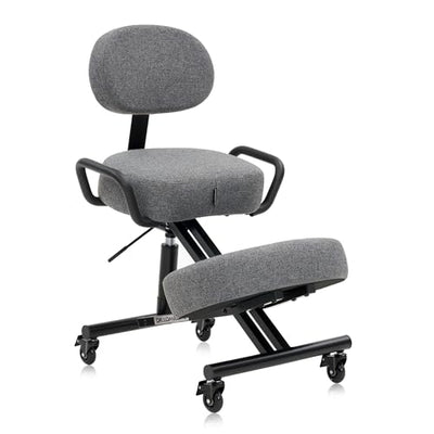 DR.LOMILOMI Ergonomic Kneeling Chair with Backrest, Improve Posture, Thick Cushions, Locking Wheels for Home & Office, AKONI 512 (Backrest Add-on, Dim Grey)