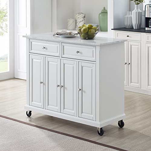 Crosley Furniture Avery Rolling Kitchen Island Storage Cart with Shelves, Microwave Stand, Coffee Bar, Distressed White Crosley Furniture