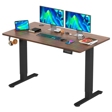 PayLessHere Electric Standing Desk 48x24 Inch Height Adjustable Desk Large Space Office Computer Desk with Headphone Holder 2 Memory Function for Home Office,Brown PayLessHere