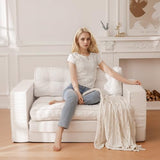 YOSHOOT Loveseat Sleeper Sofa,55" Convertible Sofa Bed Couch Futon Couches for Living Room,3-in-1 Pull Out Floor Couch with Backrest and Pillows, White YOSHOOT