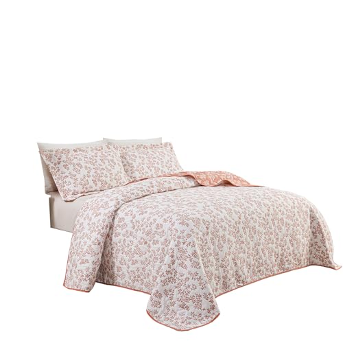 Marina Decoration Jacquard Embroidered Stitching Coverlet Bedspread Ultra Soft Bedding Solid 2 Piece Summer Quilt Set with 1 Quilted Sham, Pink Floral Twin/Single Size Marina Decoration