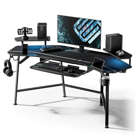 EUREKA ERGONOMIC Aero 72 Inch Gaming Desk with Keyboard Tray, Large Computer Desk Led Lights, Wing-Shaped Monitor Stand Dual Headphone Hanger Cup Holder for Studio,Streamer,Live,Black EUREKA ERGONOMIC