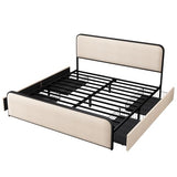 Merax Metal Platform Bed King Size with Curved Upholstered Headboard and Footboard, King Bed Frame with 4 Storage Drawers Under Bed, Heavy Duty Metal Slats, No Box Spring Needed, Easy Assembly, Beige Merax