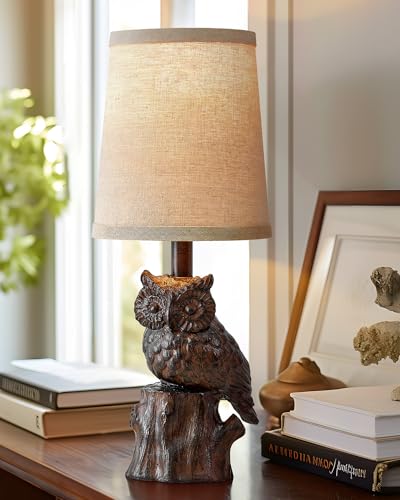 G-SAFAVA 14.25" Table Lamp: Farmhouse Resin Small Single Lamp with Brown Owl Shape for Living Room Retro Bedside Lamps for Bedroom Rustic Nightstand Lamp(Brown) - WoodArtSupply