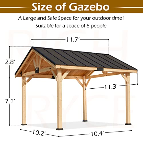 YOLENY Wood Gazebo, 11' x 12' Gazebo Hardtop Gazebo Spruce Wood Solid Wood Gazebo, Waterproof Asphalt Roof, for Lawns, Beach, Patio, Garden, Yard, Easy Assembly YOLENY