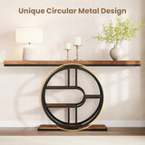 55" Industrial Narrow Entryway Table with 5-Tier Storage - Heavy-Duty o-Shaped Metal Frame Console Table for Hallway, Living Room & Couch Behind, Space-Saving Long Entrance Table for Small Spaces IDEALHOUSE