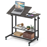 Giantex Mobile Standing Desk, Adjustable Rolling Computer Desk w/Tilting Desktop & Storage Shelves, PC Laptop Table, Small Compact Desk on Wheels for Small Space, Living Room & Bedroom (Black Oak) Giantex