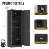risuoge Metal Locker Cabinet, 19.7’’W Narrow Lockable Single Bathroom Storage Cabinet, File Cabinet with Lock and Adjustable Shelves for Living Room, Home Office, Kitchen, Black risuoge