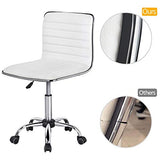 Yaheetech Adjustable Task Chair PU Leather Low Back Ribbed Armless Swivel White Desk Chair Office Chair Wheels Yaheetech