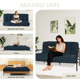 KOZIDO 8 Inches Futon Mattress Queen Size, Extra Thick Futons Sofa Couch Bed with Strap Design, Japanese Floor Mattress for Adults, Folding Mattres Shredded Foam Filling (Frame Not Included), Blue KOZIDO