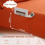 JSD Burnt Orange Queen Sheet Set with Side Pocket Corner Straps, 4 Piece Soft Microfiber Bed Sheets Extra Deep Pocket JSD