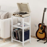 TUTOTAK Record Player Stand with Storage Up to 100 Albums，Record Storage Table,3 Tier End Table with Charging Station,Side Table for Living Room, Bedroom, White TB01BW076 TUTOTAK