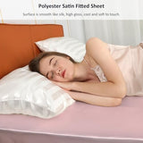 Lirex Satin Fitted Sheet, Luxurious Silky Smooth Polyester Bedding Soft Deep Pocket Bed Sheets Mattress Cover, Full, Light Pink Lirex