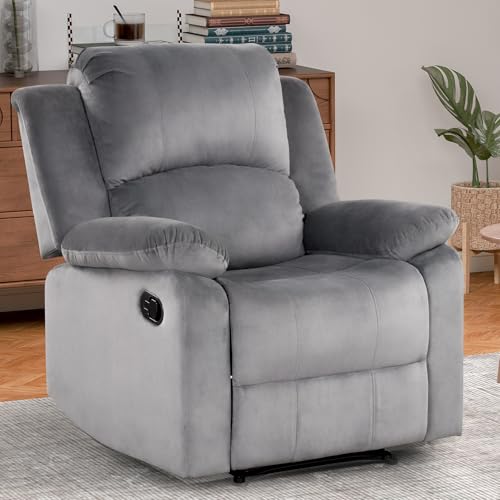 EBELLO Classic Manual Recliner Chair, Soft Microfiber Recliner Sofa with Overstuffed Arms and Back Single Reclining Couch for Living Room, Bedroom, Grey