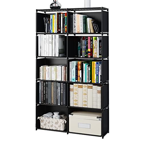 MOYIPIN Black Vertical Bookshelf with 10 Grids – Versatile Storage Rack for Bedroom and Living Room MOYIPIN
