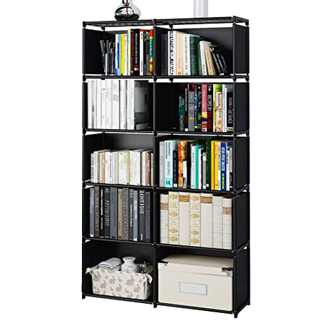 MOYIPIN Black Vertical Bookshelf with 10 Grids – Versatile Storage Rack for Bedroom and Living Room MOYIPIN