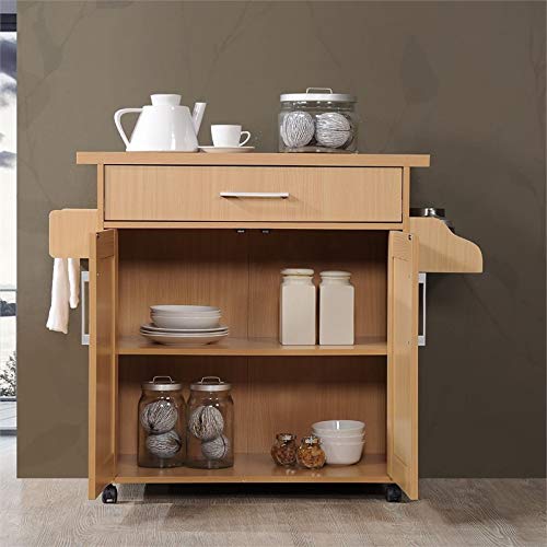 Pemberly Row Contemporary Wood Kitchen Island with Spice Rack in Beige - WoodArtSupply