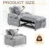 KINFFICT Sleeper Sofa Chair Bed, Convertible 3-in-1 Armchair, Adjustable Sleeper Chair with Pullout Bed, Single Lounger Futon with Side Pockets for Living Room (Grey) KINFFICT