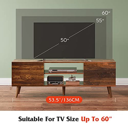 WLIVE TV Stand for 55 60 inch TV, Mid Century Modern TV Console, Entertainment Center with Storage for Living Room, Retro Brown - WoodArtSupply