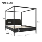 Queen Size Solid Wood Canopy Bed with Headboard and 10''H Under-Bed Storage,Mid-Century Modern Four Posters Platform Bed with Wood Slat Support for Bedroom,No Box Spring Needed,Easy Assembly,Black