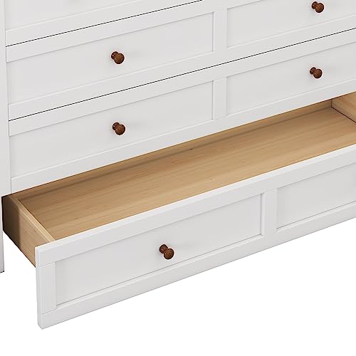 YOPTO Full Size Solid Pine Wood Murphy Bed Chest with USB Port & Large Storage Drawer,Hidden Cabinet Bed,Foldable Wall Bed,for Kids Bedroom,Student Dorms,Office,Small Room,White+Walnut YOPTO