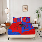 Spider Web Kids Sheet King Size,Black Spider Arachnid Insect Animals Bedding Set,Boys Girls Women Men Room Decor,Halloween GothicRed Blue Unique Bed Sheet Set 4pcs(Fitted + Flat + 2 Pillowcases) Manfei