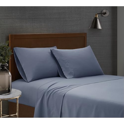 London Fog Garment Washed Solid Sheet Set Blue Microfiber 4-Piece Queen Sheet Set, Solid Themed, Deep Pocket, Adult and Teen, Oeko-TEX Certified LONDON FOG