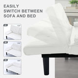 AnoYishev Futon Sofa Bed PU Leather Modern Convertible Futon Couch with Removable Armrests, Cup Holders, Loveseat Sleeper Sofa Bed for Living Room, Apartment, Small Spaces (White) AnoYishev