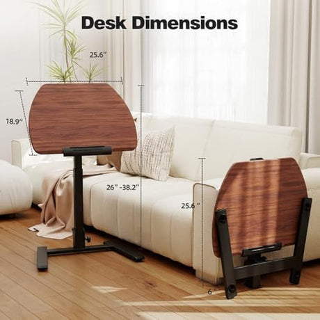 ROMOON Folding Portable Standing Desk with Wheels, No-Assembly Rolling Height-Adjustable Sit-Stand Table, Space-Saving Foldable Laptop Cart for Home Office and Computer Workstation (Walnut) ROMOON