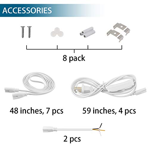 Barrina (Pack of 8) LED T5 Integrated Single Fixture, 4FT, 2200lm, 5000K, 20W, Utility Shop Light, Ceiling and Under Cabinet Light, ETL Listed, with Built-in ON/Off Switch Barrina