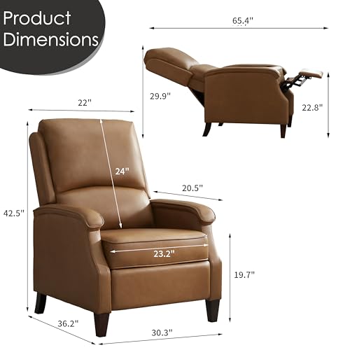 VKNOW Recliner Chair, Faux Leather Recliner with Armrest, Home Theater Seating with Adjustable Push Back and Lumbar Support, Single Sofa for Adults, Lounge Chair for Living Room, Bedroom(Yellow Brown)