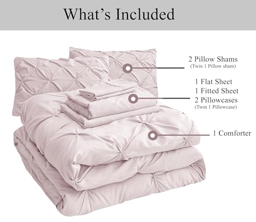 LANE LINEN Pink Full Comforter Set – 7 Piece - Pintuck Bed in a Bag - All-Season Full-Size Bedding with Comforter, Sheets, Pillowcases & Sham - Comfy, Perfect for College Dorms – Sepia Rose LANE LINEN