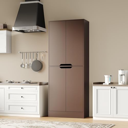 Housoul 71" Tall Freestanding Pantry Storage Cabinet, 4 Doors Larder Cupboard with Adjustable Shelves, Kitchen Hutch for Kitchen & Dining Room, Walnut Housoul