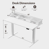 Agilestic Glass Standing Desk with Storage, 48 Inch Electric Adjustable Desk with Glass Shelf, Sit Stand Up Home Office Computer Table, Splice Board, White Agilestic