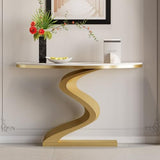 homary 39.4" White & Gold Half Circle Entry Table, Half Moon Wall Table with Uniquely Designed Curved Legs for Entryway/Hallway/Living Room/Foyer, Sintered Stone Top homary