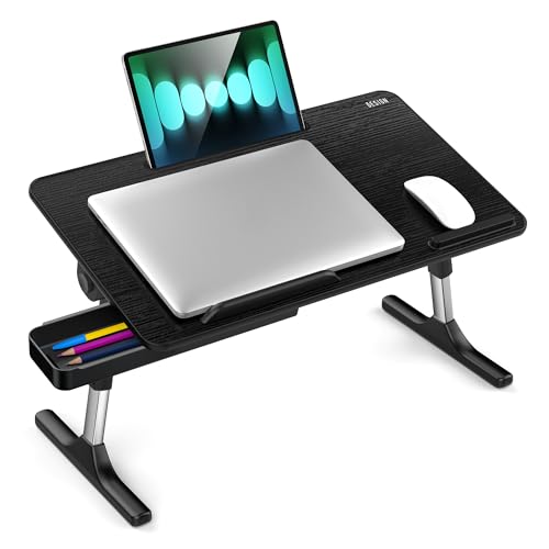 Besign LT05 Adjustable Laptop Table, Lap Desk, Portable Standing Bed Desk, Foldable Sofa Breakfast Tray, Notebook Computer Stand for Reading and Writing, Medium Size, Black BESIGN