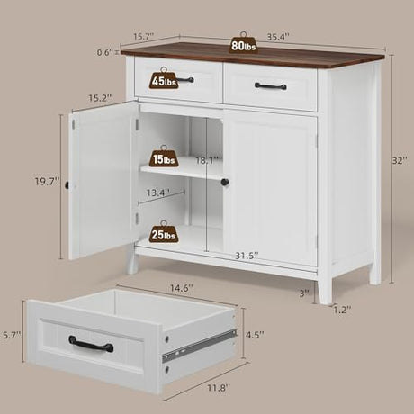 Bealife 32" Buffet Cabinet, Kitchen Island with Storage, Coffee Bar Cabinet with 2 Drawers and Adjustable Shelf, Kitchen Storage Cabinet for Dining Room, Living Room, Entryway (Retro) Bealife
